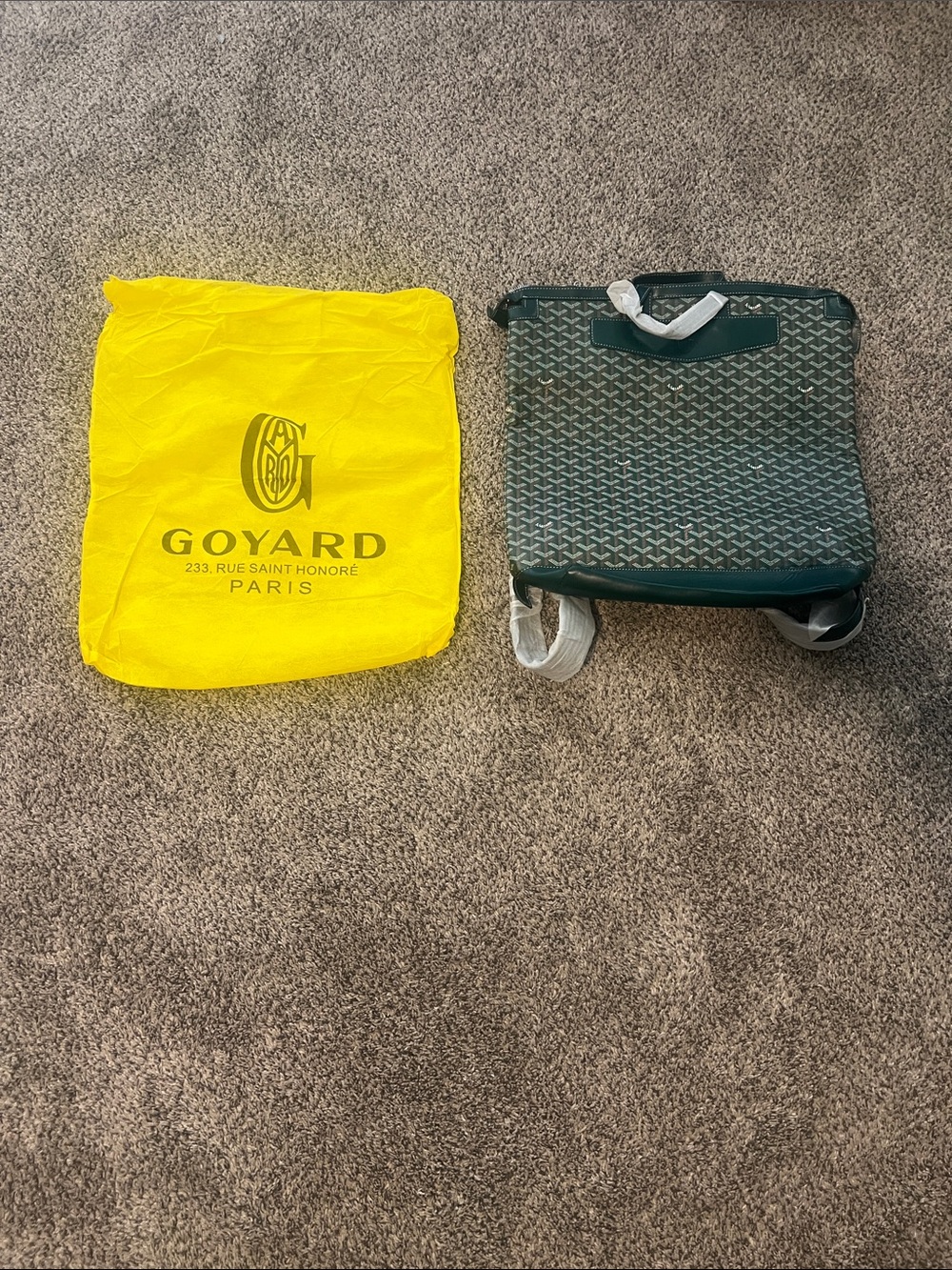 Goyard Dark Green Chevron Canvas Tote with Dust Bag